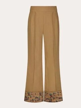 Women's Camel Boot-Cut Trousers with Embroidered Cuff